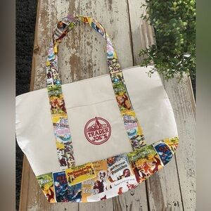 Trader Joe's custom Disney vintage fabric White and Multicolor Tote Bag